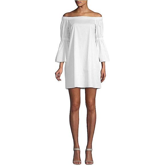 Tibi Dresses & Skirts - TIBI White Satin Poplin Off the Shoulder Dress
